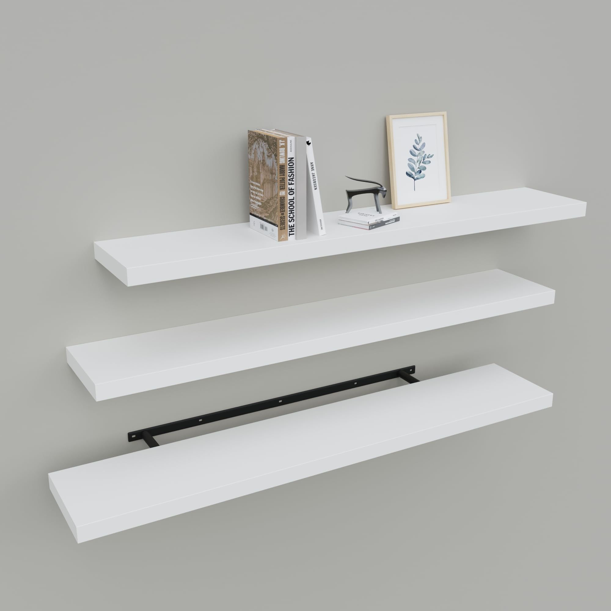 Floating Shelves for Wall Set of 3, 36" White Wall Shelves for Home Decor, Frame Display Wall Mounted White Floating Shelf for Living Room, Bedroom, Bathroom, Kitchen