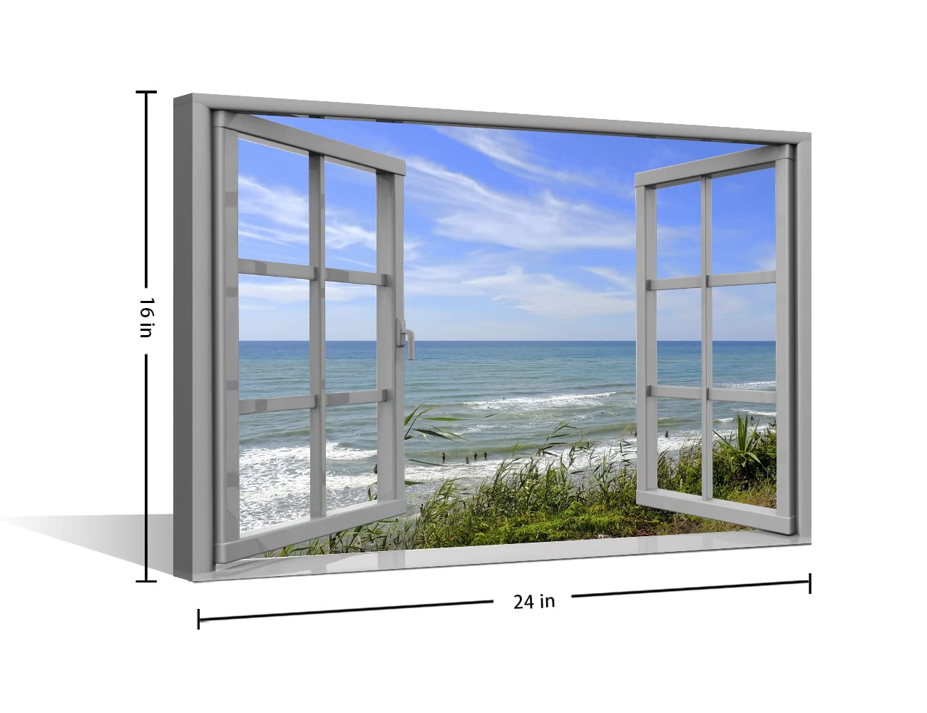 TISHIRON Canvas Wall Art 3D Window View Summertime Art Beach Seaside Picture for Home Office Bathroom Bedroom Stretched Giclee Framed Print Ready to Hang 16x24inch — view 5