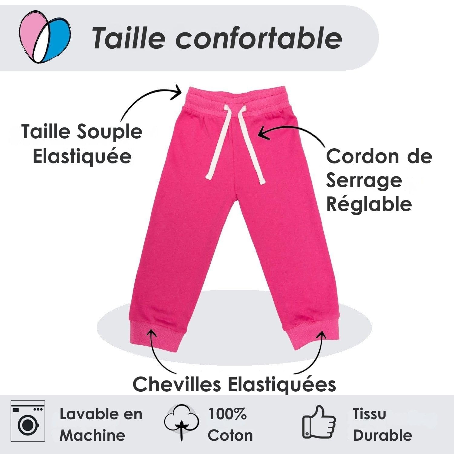 Pantalon décontracté/Jogging pour bébé, Petit Fille ; 100% en Coton, Doux et Confortable