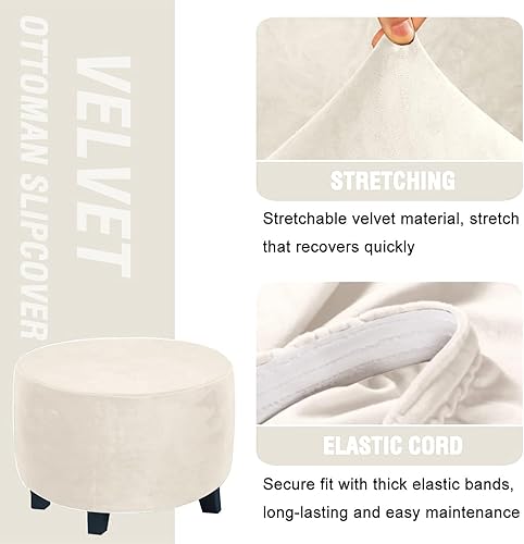 Miniatura 5 de Abeibei Fundas otomanas redondas, protector otomano de alta elasticidad para reposapiés, taburete, muebles, fundas otomanas de terciopelo de felpa
