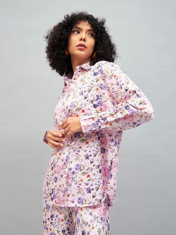 Image of SASSAFRAS Women Satin Floral Oversized Shirt