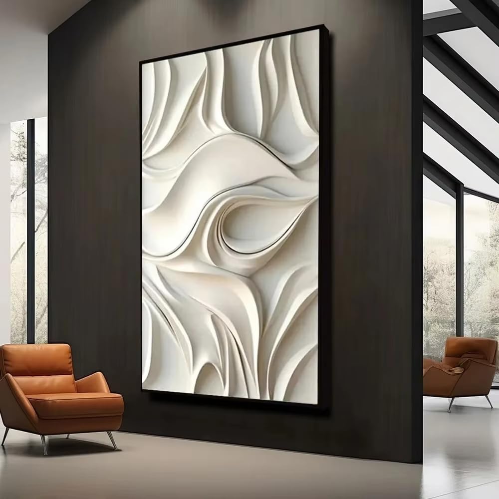 Uudezo With Black Frame Abstract 3D Textured Canvas Painting Wall Art Modern Home Decor Mural Geometry Poster Print For Bedroom Living Room(65X130cm(26X51in)) Black Frame