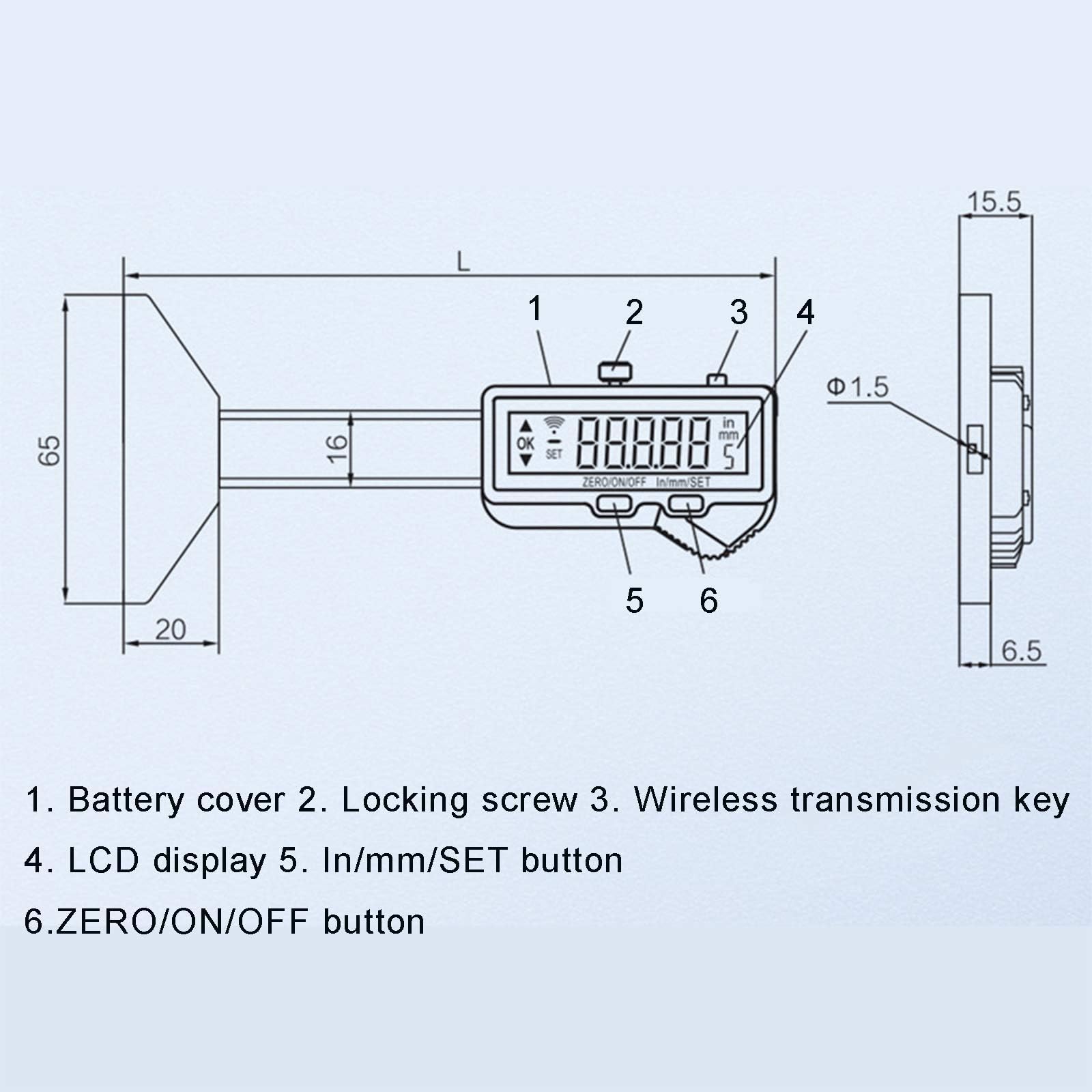 Medidor de profundidad de banda de rodadura de neumáticos, herramienta digital con Bluetooth y conversión de pulgadas/mm para mediciones precisas (0-25 mm) para vehículos