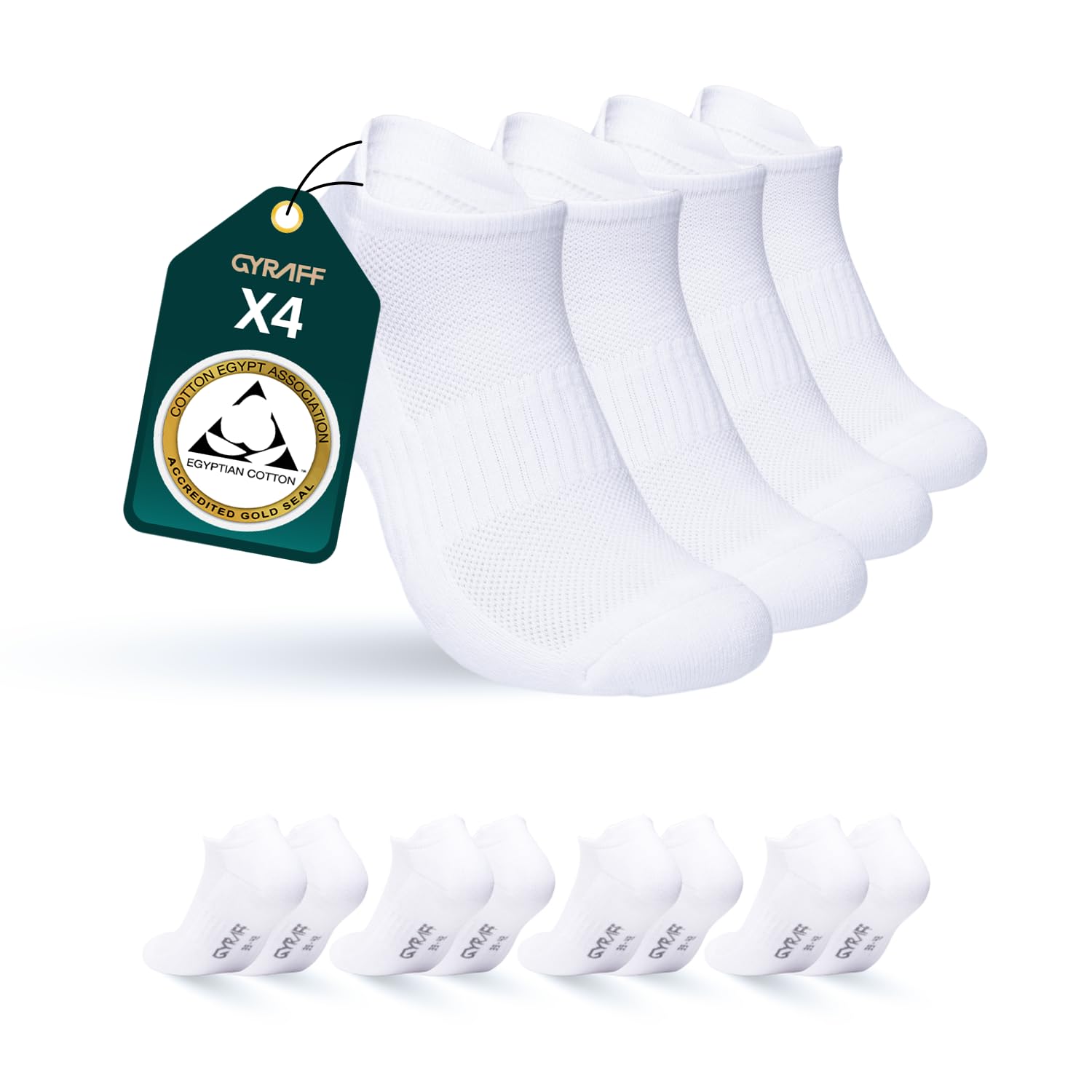 Chaussettes de sport basses en coton égyptien premium, rembourrées, Lot de 4, Socquettes running anti dérapantes, languette anti ampoule anti transpiration, Homme Femme, Blanche, 35-38 39-42 43-46