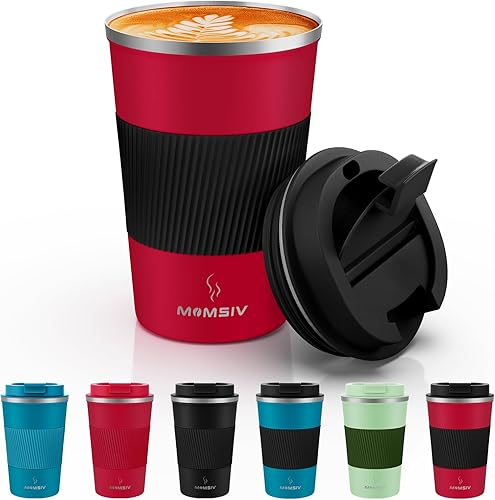 Miniatura 8 de MOMSIV - Taza de viaje de 12 onzas, taza de café aislada con tapa a prueba de fugas, vaso reutilizable de doble pared de acero inoxidable al vacío