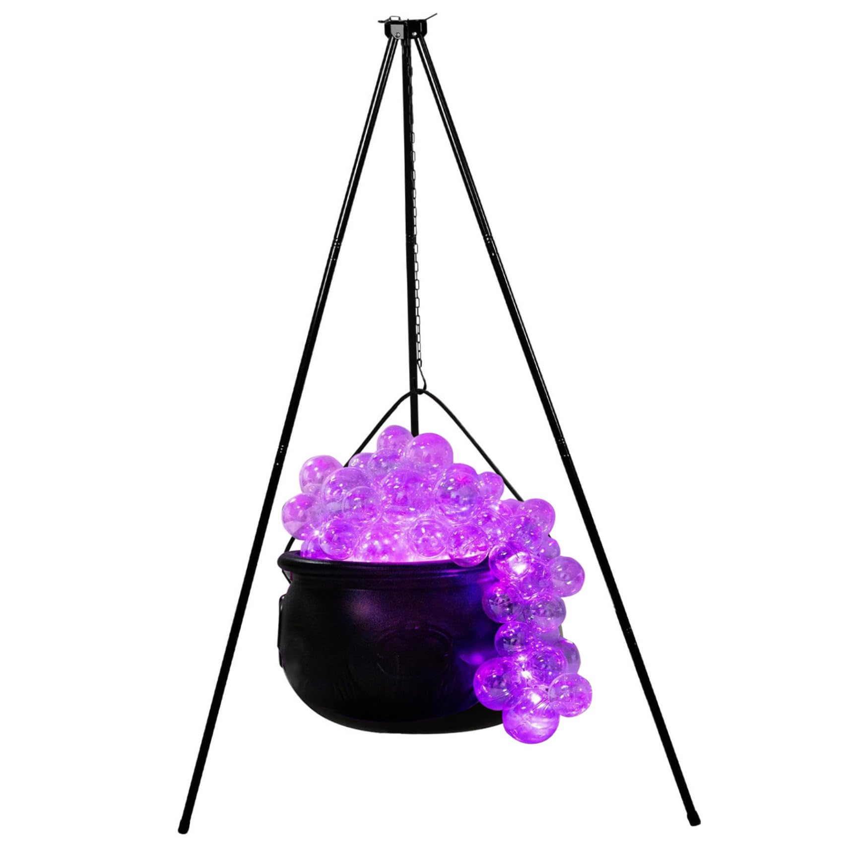 Monwssoe Halloween Decor, Witch Cauldron with 30" Tripod & 30 Pcs Clear Balls, 7.68" LED Cauldron Pot with Light, Bubbling Black Halloween Decorations for Party Yard Home Porch