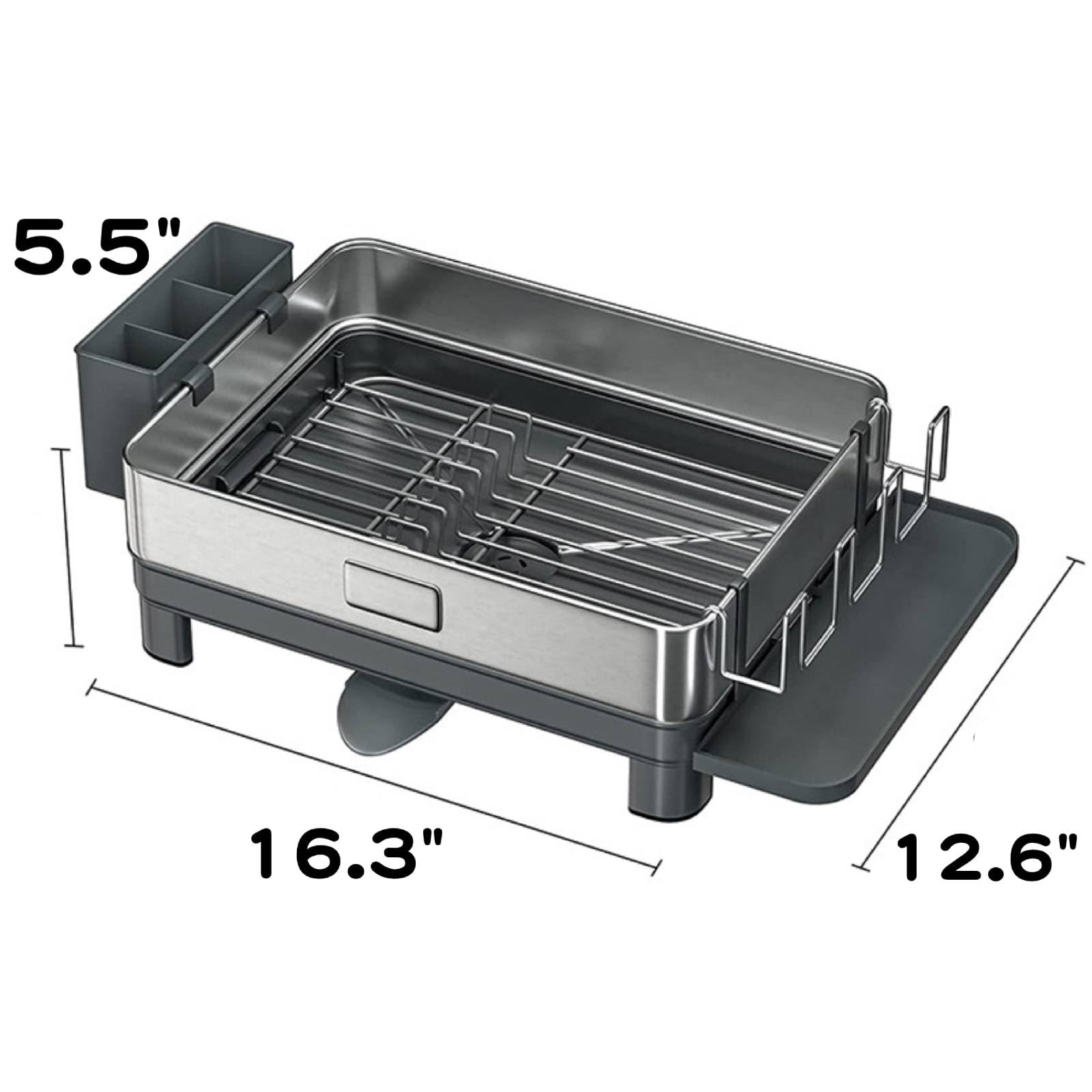 Escurridor grande de acero inoxidable, escurridor de platos de cocina con boquilla giratoria, soporte para copas de vino, soporte para utensilios, escurridores de platos que ahorran espacio