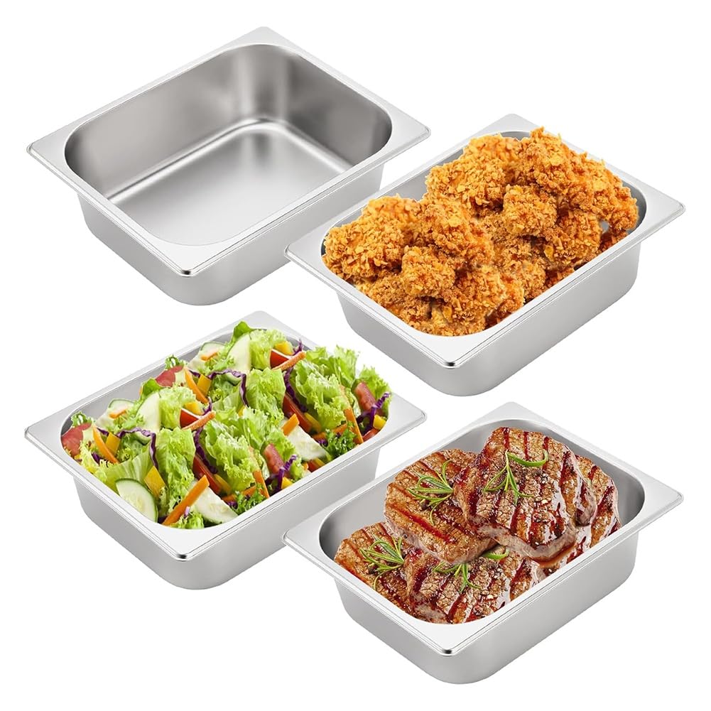 IJSDNVJNDX Pans Deep Steam Table Pan, 4 Pack Stainless Steel Food Pan, Breading Trays for Hotel, Party, Buffet, Catering Supplies
