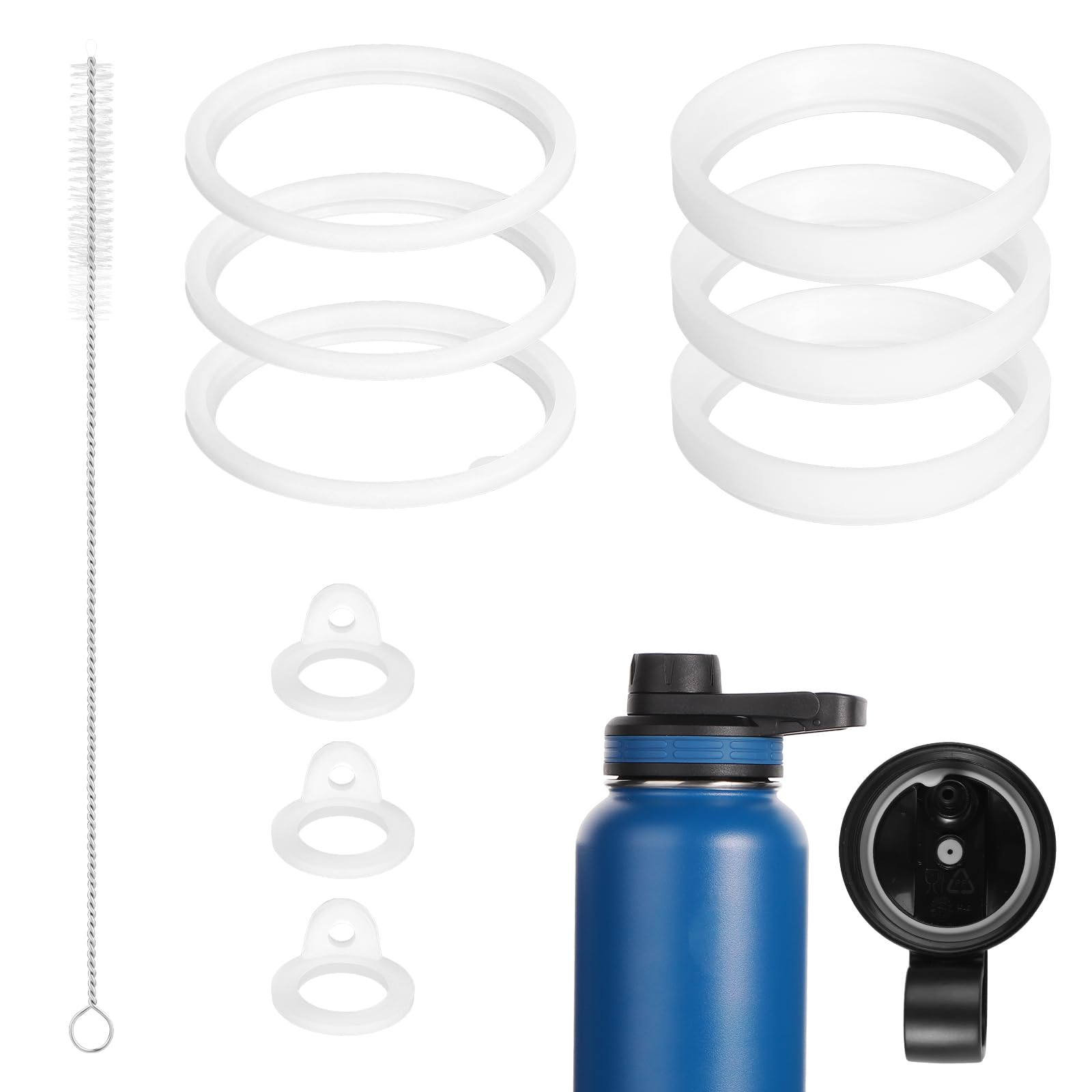 BOXOB 9pcs Water Bottle Gasket Replacement with Straw Brush, Silicone Sealing Rings Lid Gaskets Replacement Parts for Thermoflask 24/32/40/64oz Water
