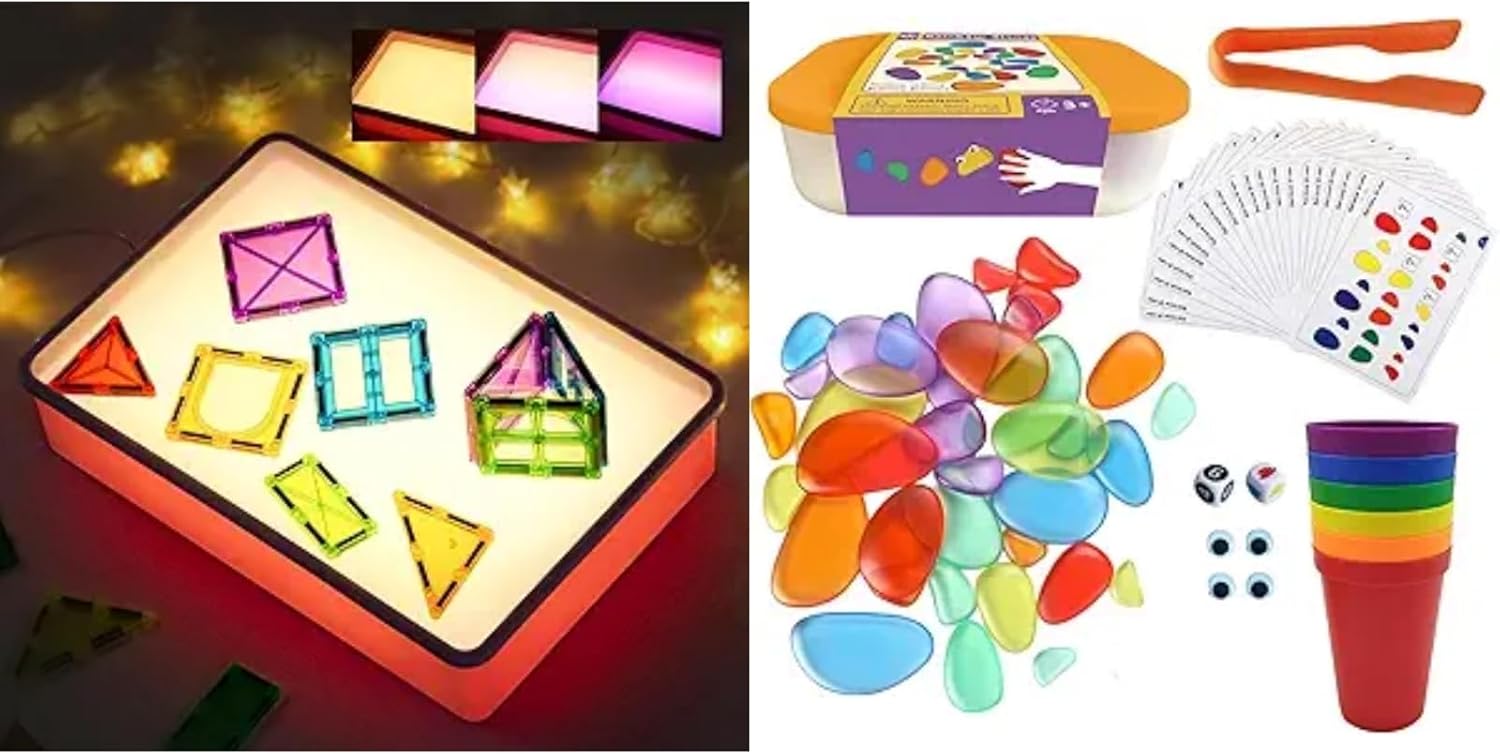 PreTrans Sand Painting Light Box – Rainbow Stacking Stones – Kids Light Table for Creative Art, 3 Color Temperatures & 10 Brightness Levels