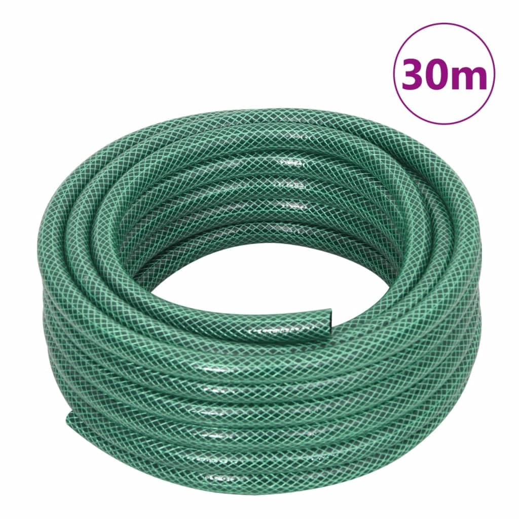 Tubo da giardino con giunto, colore verde, 1,3 cm, 30 m, in PVC, flessibile, per irrigazione, pulizia con pistola a spruzzo, connettore per giardino, terrazza, balcone, esterno