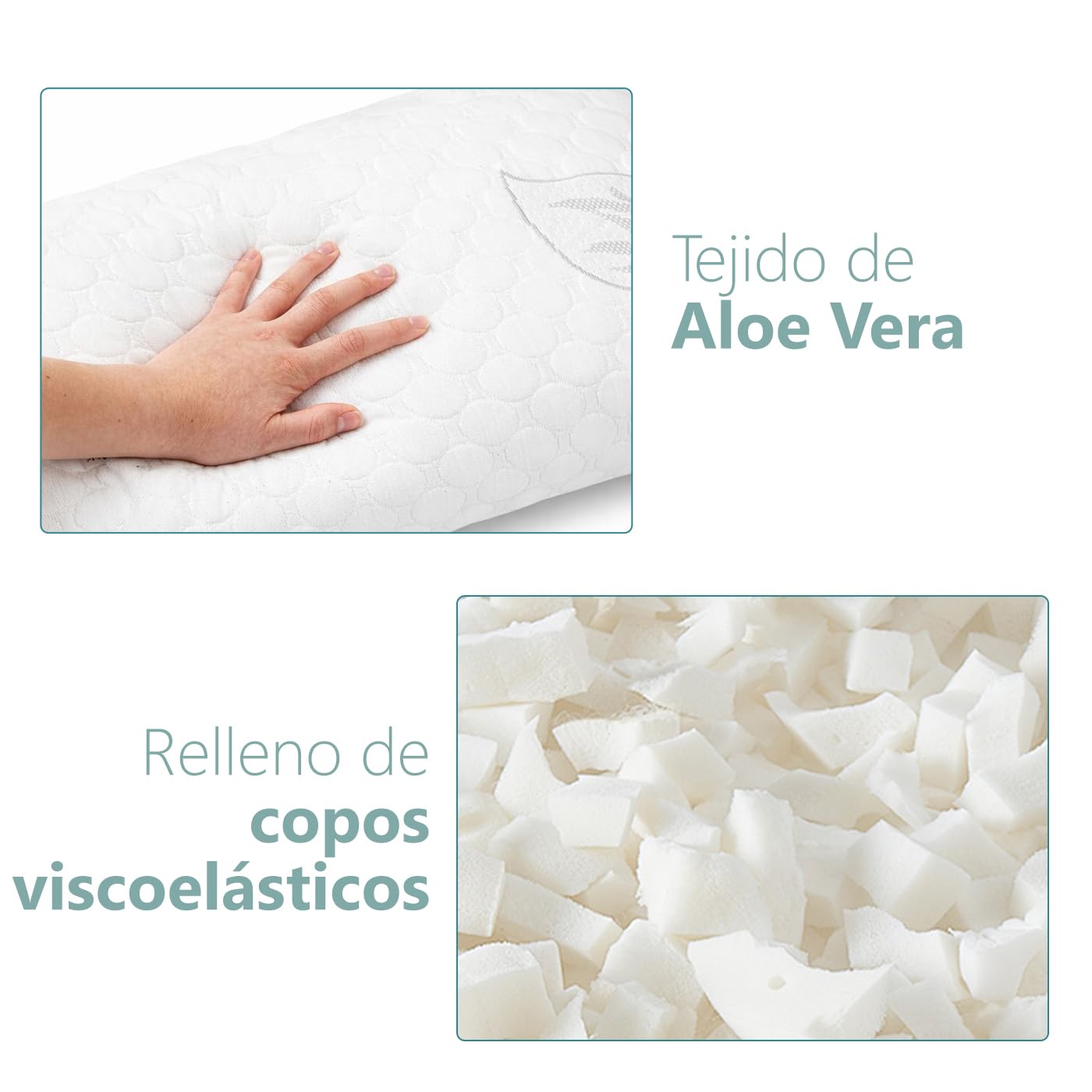 MERCURY TEXTIL- Almohada de Copos Viscoelásticos, Tejido Strech de Aloe Vera Transpirable y Termorregulable, Firmeza Media (135 cm) - 2