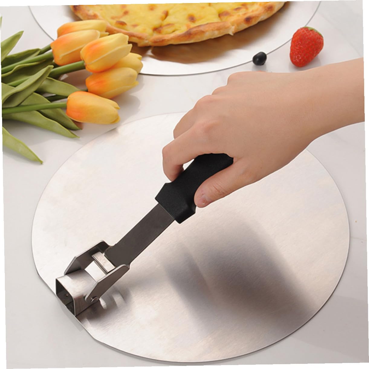 Set Pala e Rotella Tagliapizza Pieghevole in Acciaio Inossidabile, Spatola e Tagliapizza Rotondo Resistenti per Uso Domestico e Pizzeria
