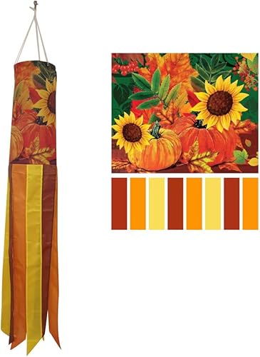 Miniatura 5 de Tela vibrante de 40 pulgadas para otoño y otoño, tiempo de cosecha de calabaza con media de viento de girasol con colas de colores amarillo, naranja