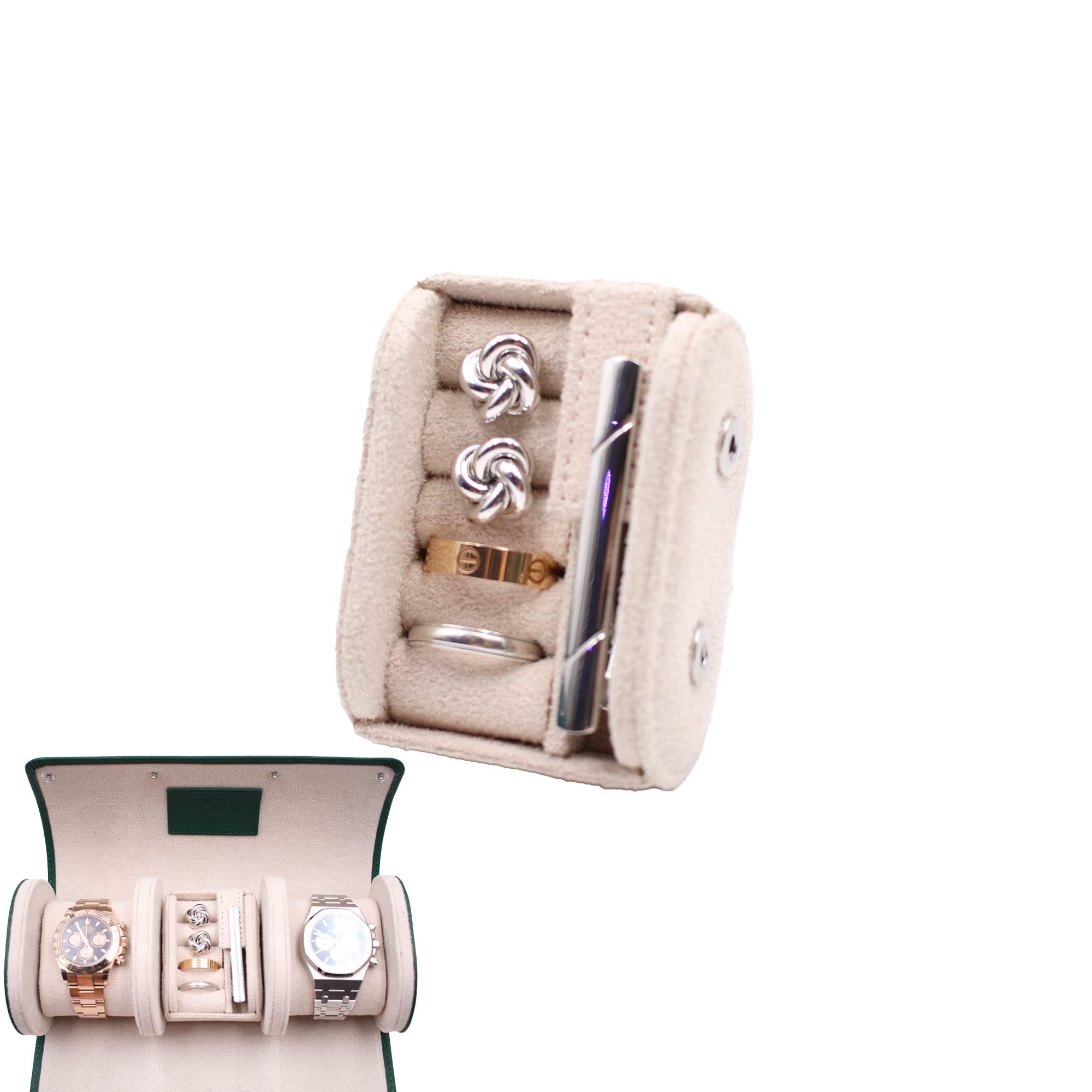 Luxe Timepiece Collection Watch Roll Accessory Pillow in Cream Lining - Compatible with Swiss Green, Navy Blue, and Rosso Red Watch Roll