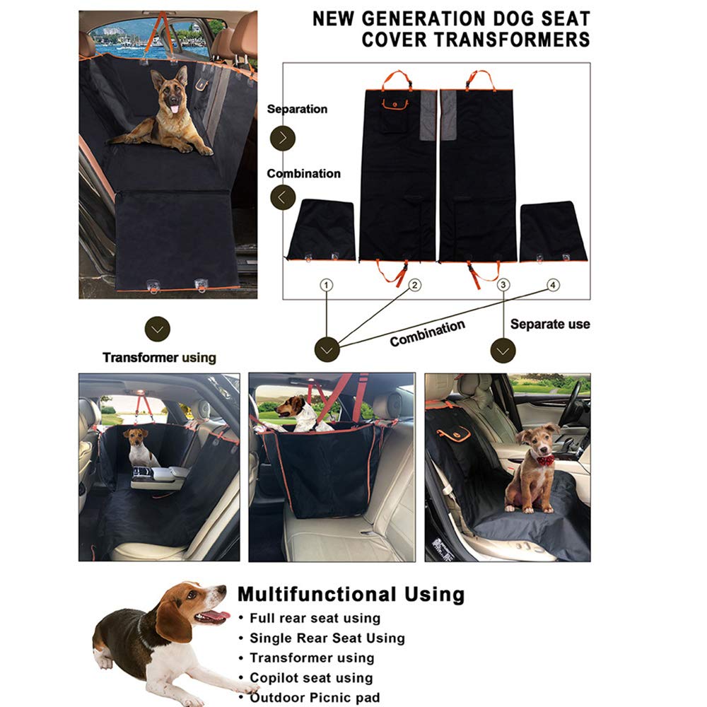Housse de siège de Voiture pour Chien, hamac Convertible résistant aux Rayures,Housse de siège antidérapante pour Chiens, Voitures, camions, SUV (Noir)