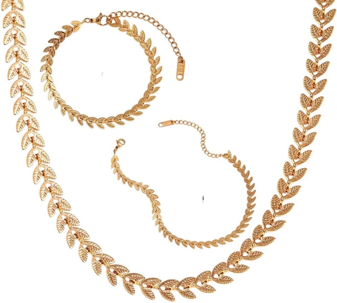 [SYJCCXD] 新しい2026ユニセックスステンレス鋼防水式葉のチェーンネックレスブレスレットアンクレットジュエリー調査結果女性