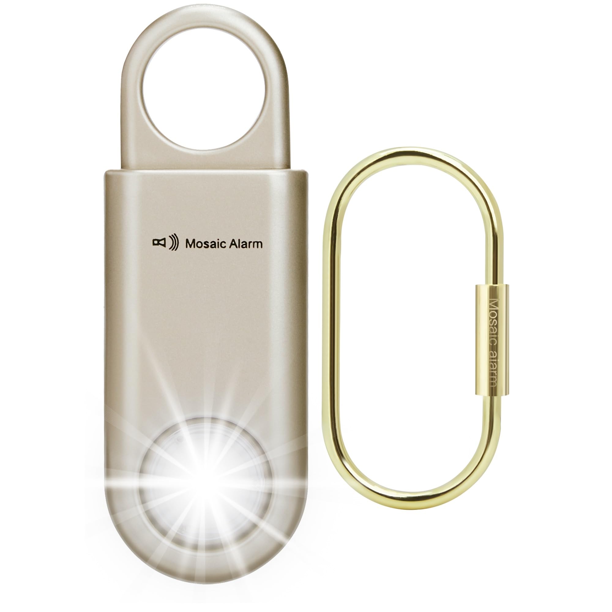 135dB Rechargeable Personal Safety Alarm Strobe Light Torchlight Keychain Siren for Women, Girls, College, School Students Emergency SOS Alerts Loud Sound Hiking Alarm Torchlight Bear Deterrent. Gold — image 1