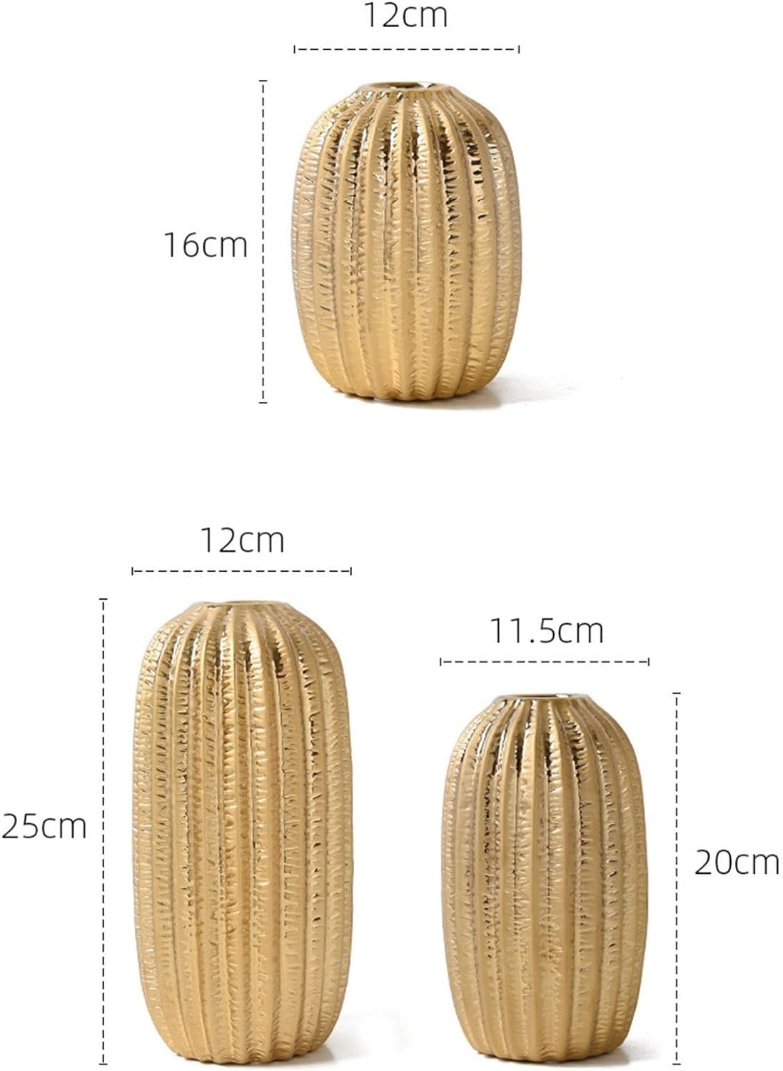 Golden Decor Lot de 3 vases à fleurs décoratifs pour salon de style scandinave pour tiges de fleurs, pour hall d'hôtel