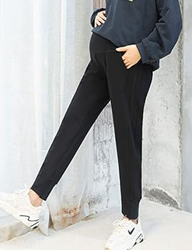 HUGYOIU Winter Maternity Pants Over The Belly Fleece Sherpa