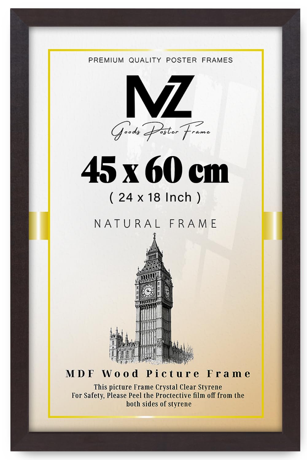 MZ GOODS | MDF Picture Frame (45 x 60 CM) 60 cm x 45 cm for Certificates, Vintage Posters & Wall Gallery, MDF Finish, Easy Wall Mounting Hooks [ Mahogany ]