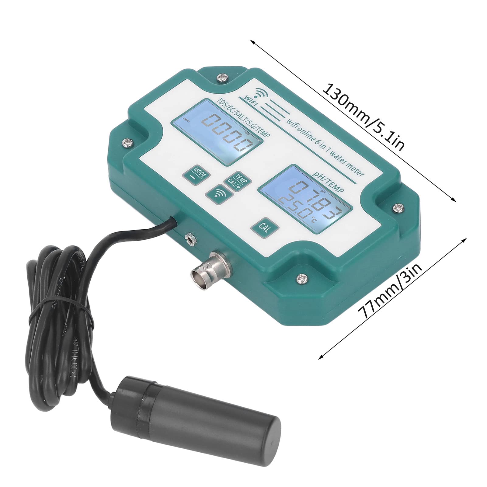Miernik TDS, 6 in1 PH EC SG Temperatura soli WiFi APP Alarm 0-19990ppm Tester jakości wody, 0-199.9ppt 32-122°F Elektroniczny tester wody do wody pitnej, studni, basenu, akwarium,(UE 220‑240V)