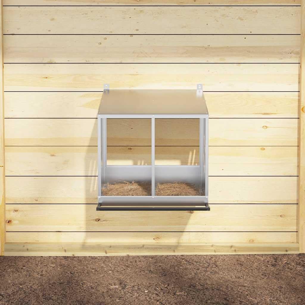 Caja nido de pollos con 2 compartimentos de metal galvanizado, 54 x 64 x 59,5 cm, resistente al óxido, con techo inclinado y ventilación para establo, pico, jardín e interior