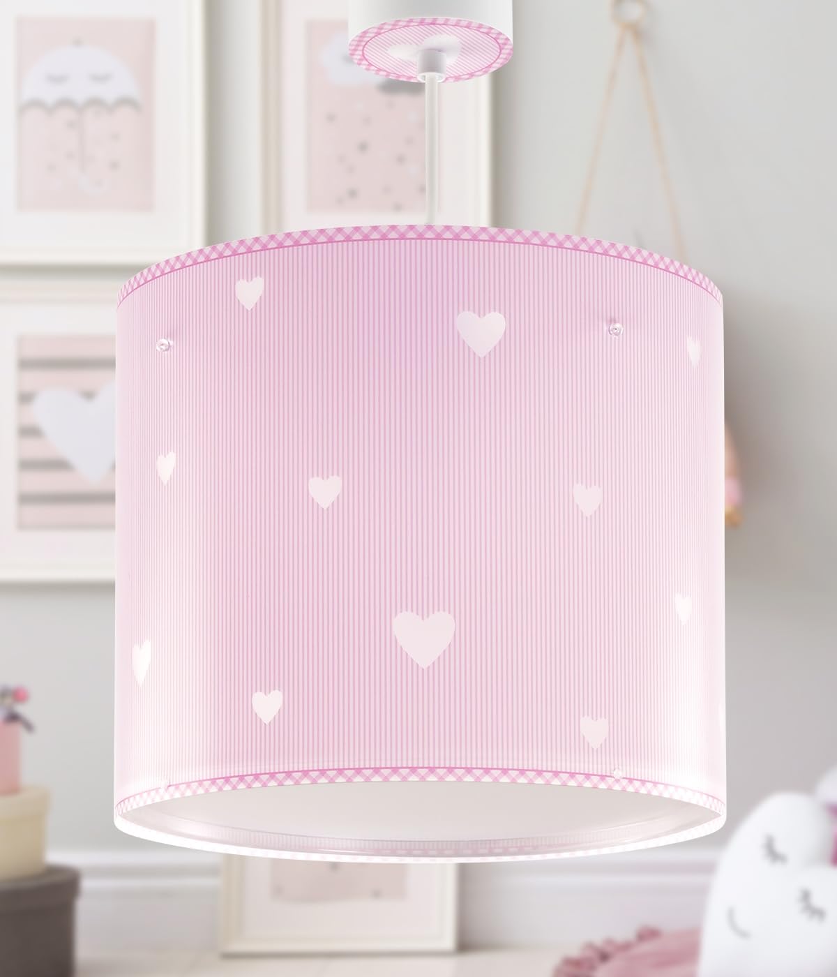 Dalber Lámpara Techo Colgante Infantil Corazones Rosa 62012MS E27 | Incluye difusor de luz inferior extraible; Habitación niña; lámpara infantil