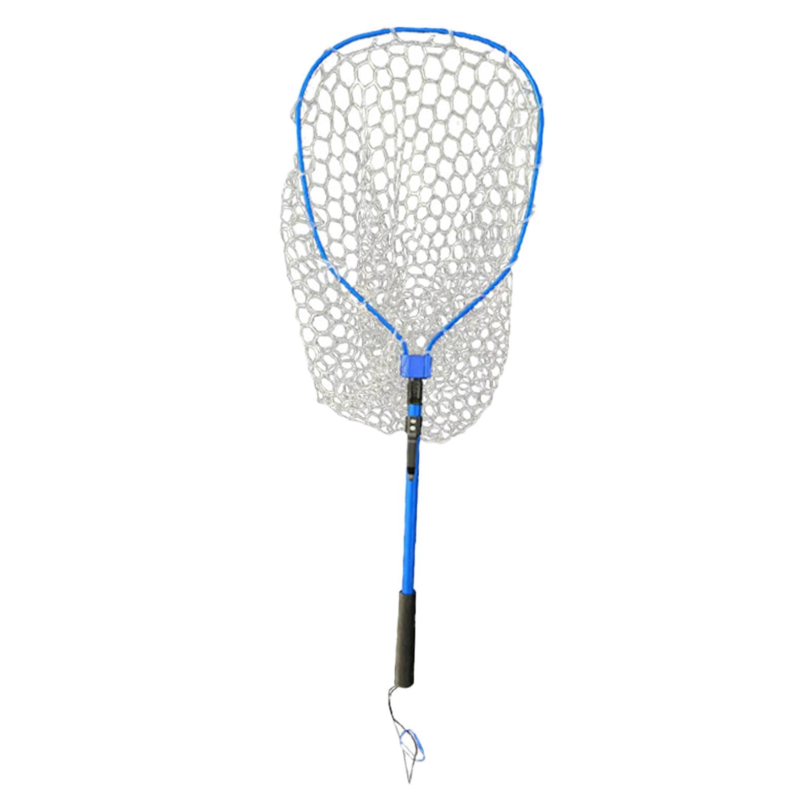 Épuisette de Pêche Filet Pliant Structure Aluminium Manche Extensible Filet Silicone Léger pour Attraper et Relâcher Poissons Adapté à La Pêche, Bleu