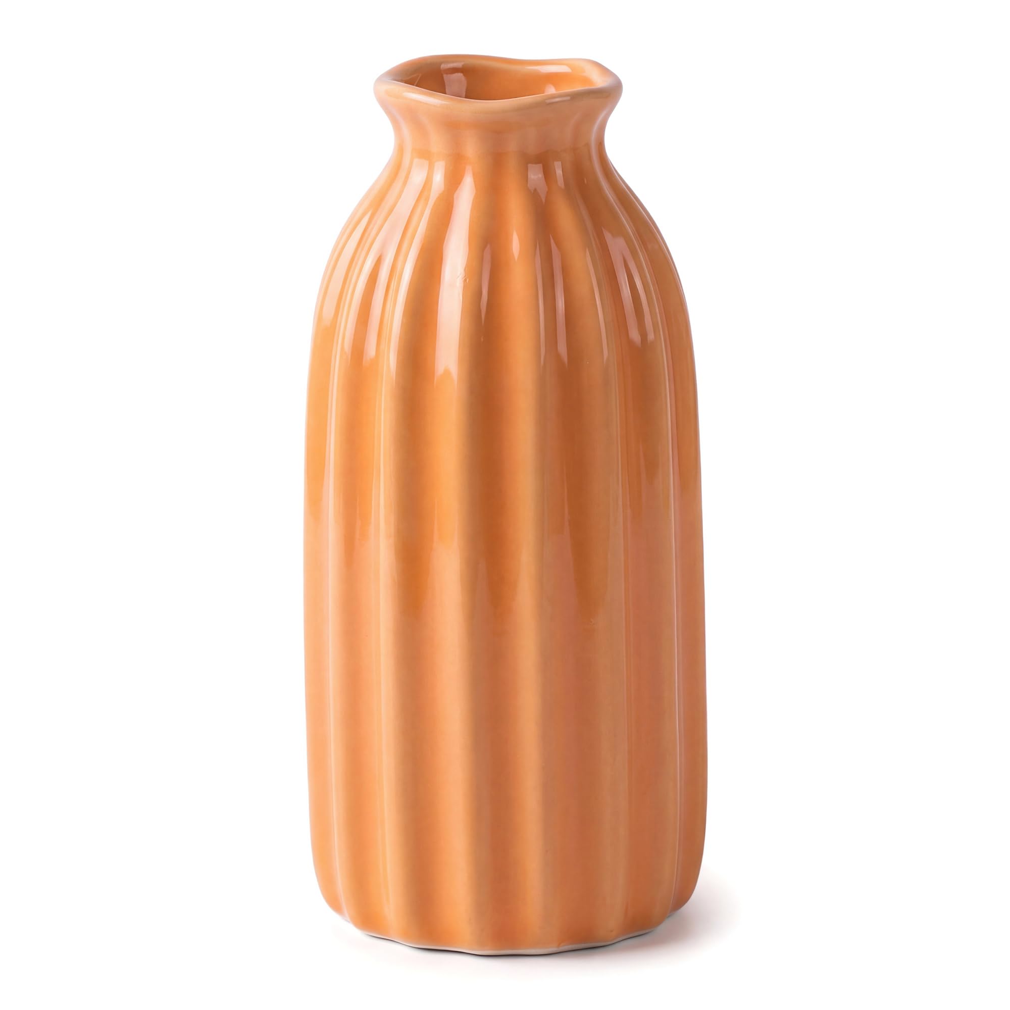 HMETOL Ceramic Matte Ribbed Decorative Flower Vase for Desktop