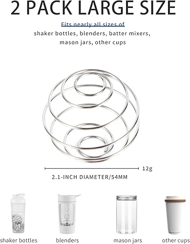 Miniatura 2 de 2 bolas agitadoras de gran tamaño de 2.1 pulgadas para batidos de proteínas, batido y aderezo de ensalada, bola agitadora de acero inoxidable 304