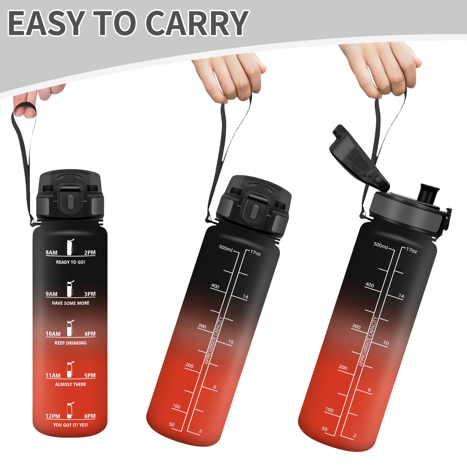 HoneyHolly Borraccia, 500ML A prova di perdite Borraccia Motivazionale, Riutilizzabile Borraccia Bambini, Semplice e Portatile, Bottiglia Acqua per Corsa, Bicicletta, Lavoro, Scuola, Borracce