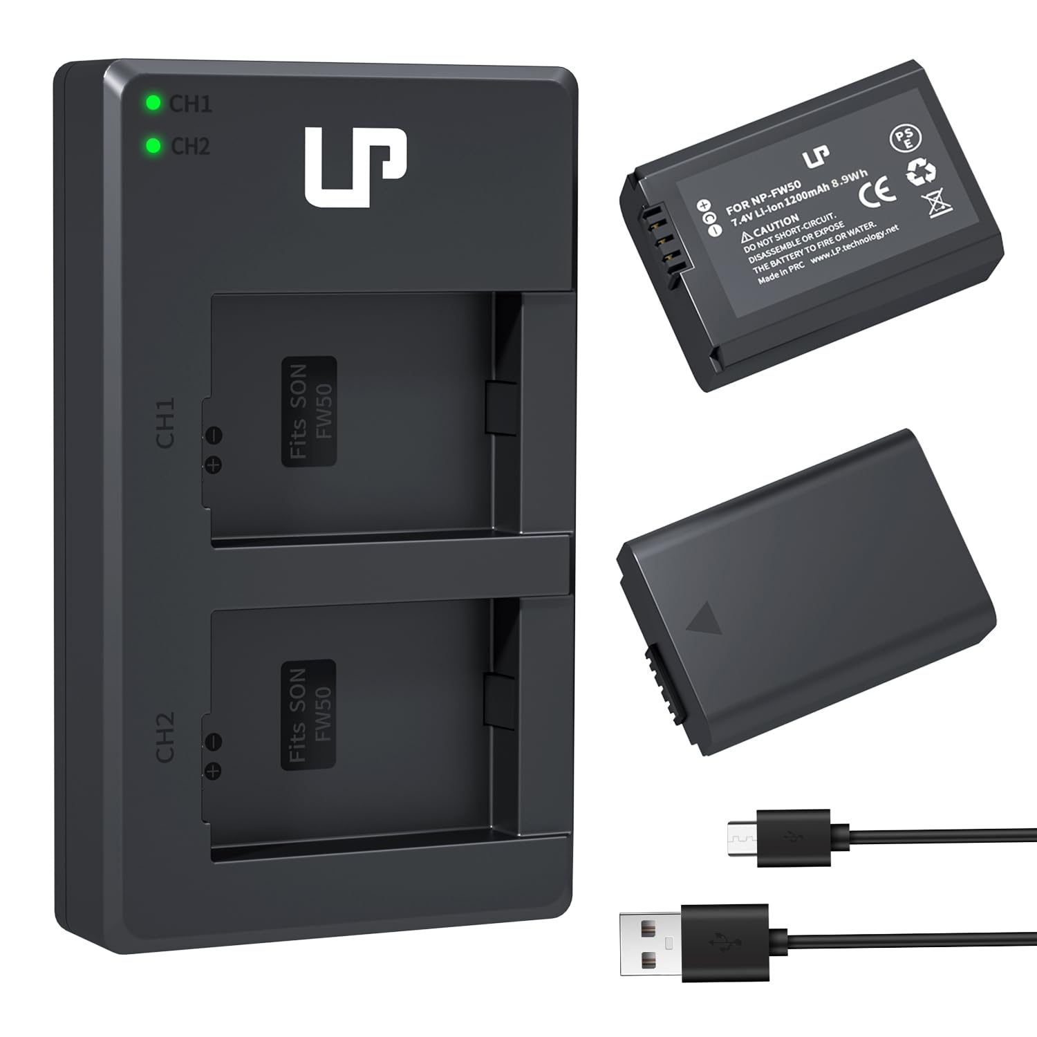 NP-FW50 Battery Charger Pack, LP 2-Pack Battery & Dual Slot Charger for Sony Alpha A6000, A6400, A6100, A6300, A6500, A5100, A5000, A7, A7II, A7R, A7RII, A7R2, A7S, A7SII, A7S2, RX10 RX10II ZV-E10