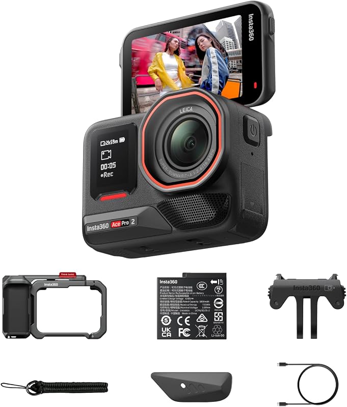 Insta360 Ace Pro 2 Xplorer Bundle Batería única: cámara de acción resistente al agua 8K diseñada conjuntamente con Leica, sensor de 1/1,3", chip AI dual, luz baja líder, audio superior, pantalla abatible y edición AI