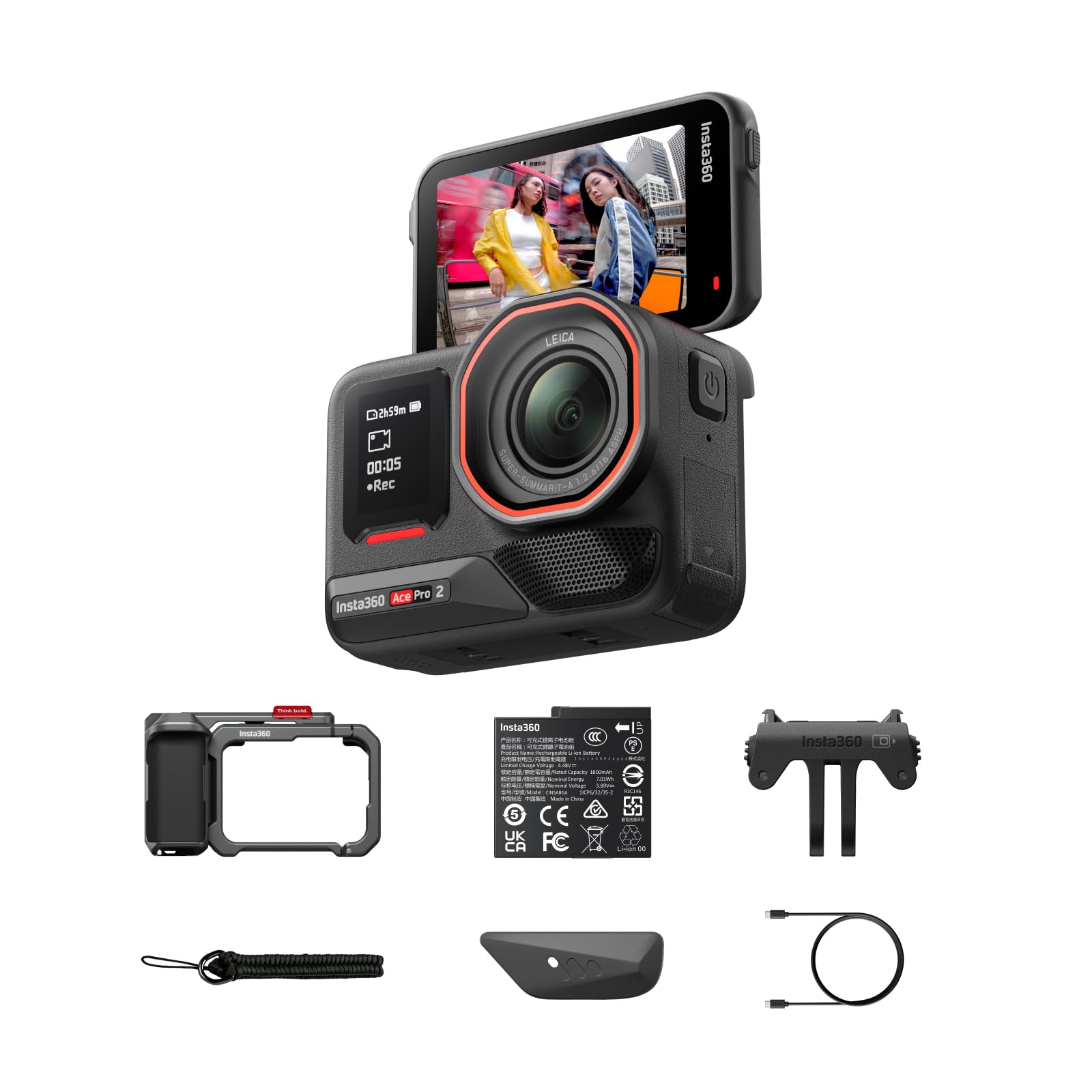 Insta360 Ace Pro 2 Xplorer Bundle Single Battery- 8K Waterproof Action Camera Co-Engineered with Leica, 1/1.3" Sensor, Dual AI Chip, Leading Low Light, Superior Audio, Flip Screen & AI Editing