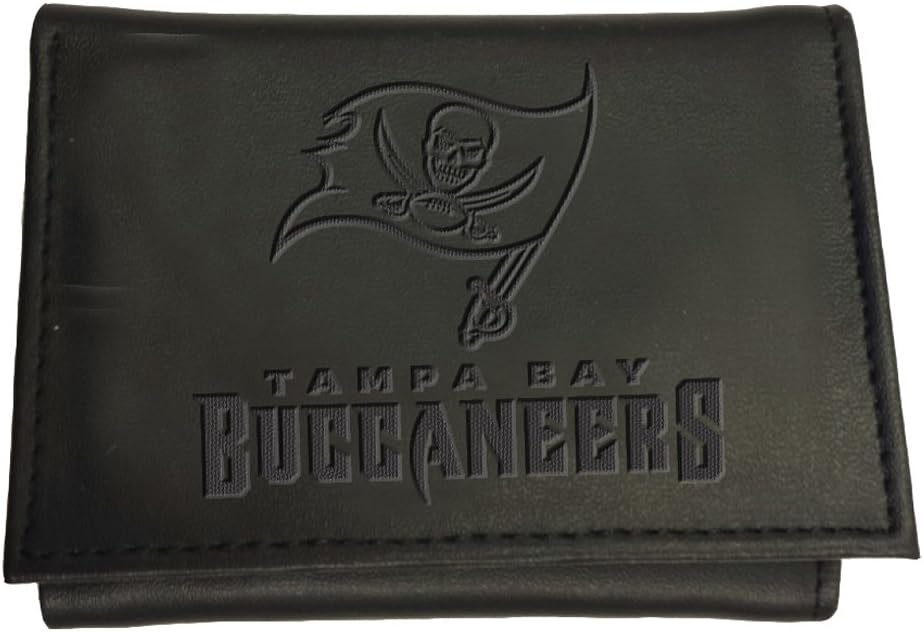 Team Sports America NFL Tampa Bay Buccaneers Black Wallet | Tri-Fold | Officially Licensed Stamped Logo | Made of Leather | Money and Card Organizer | Gift Box Included : Sports & Outdoors
