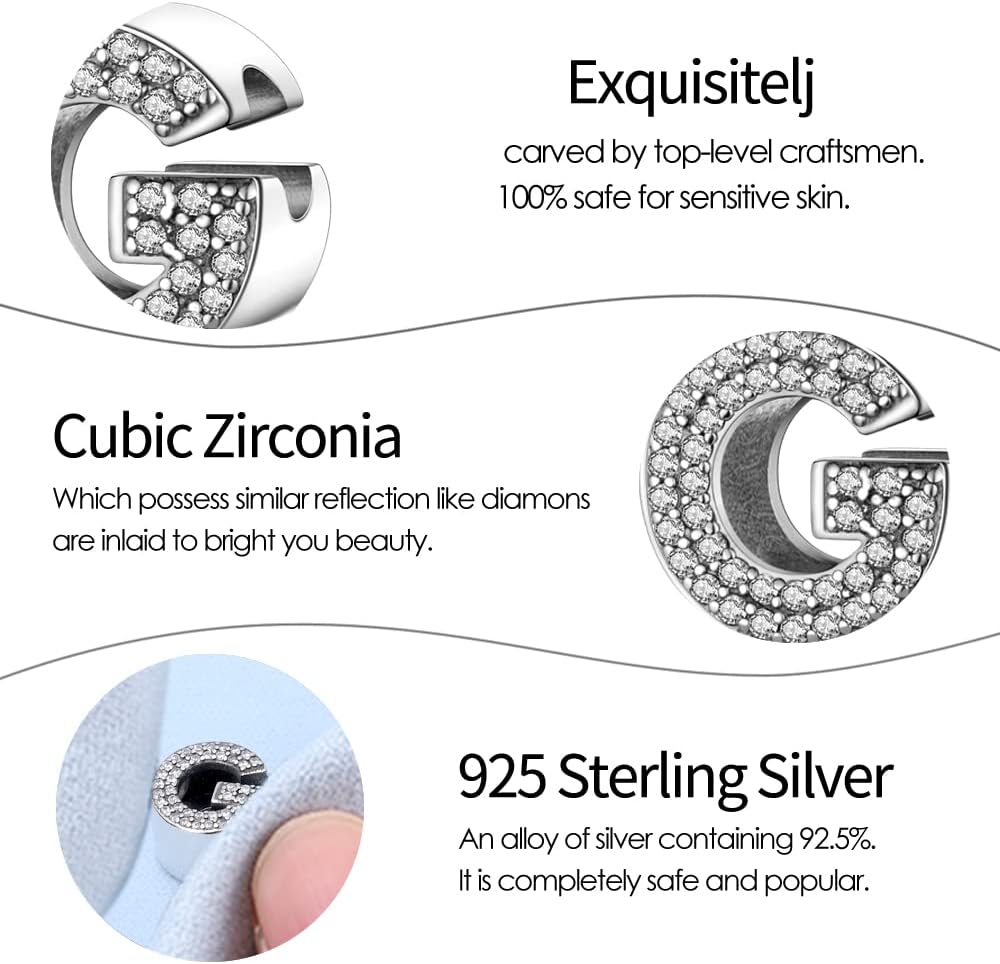 Pandach 925 sterling Silver Letters Charms A-Z Alphabet Beads with Cubic Zircons Charm Beads Pendants fit for European Bracelets Necklace Women Jewelry Gift Options - Image 5