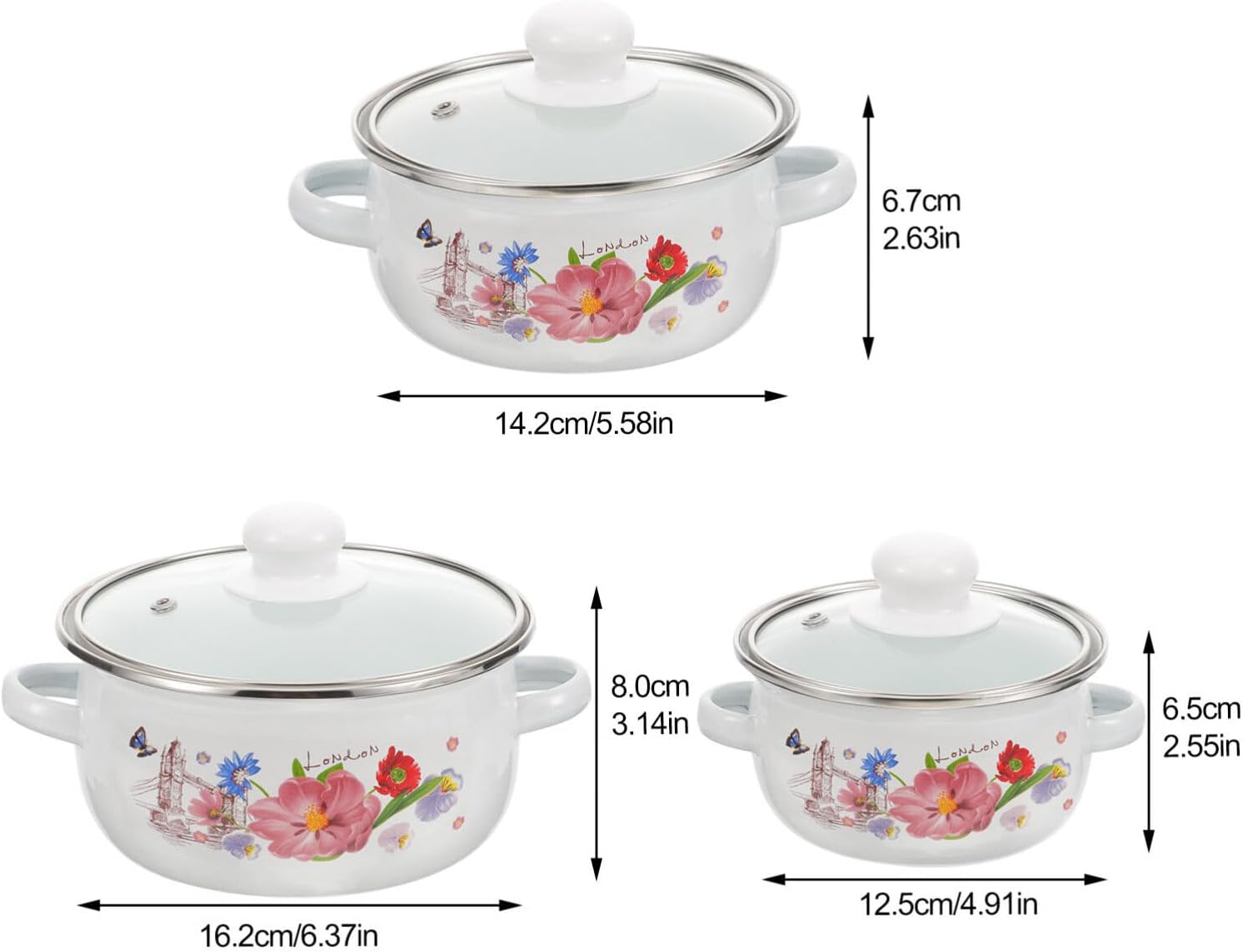 Alipis Enamel Stockpot Set of 3 with Lid 7.08In Mini Soup Pot Double-Handle Cooking Pot for Home Kitchen Stew and Soup image 2
