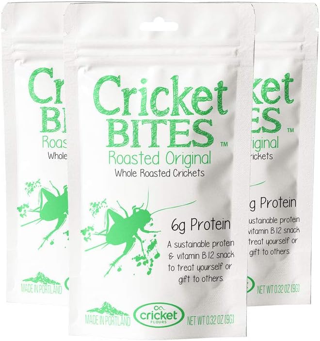 Cricket Bites: 3-Pack of Roasted Original Flavor Edible Insects (Made in Portland, Oregon) by Cricket Flours