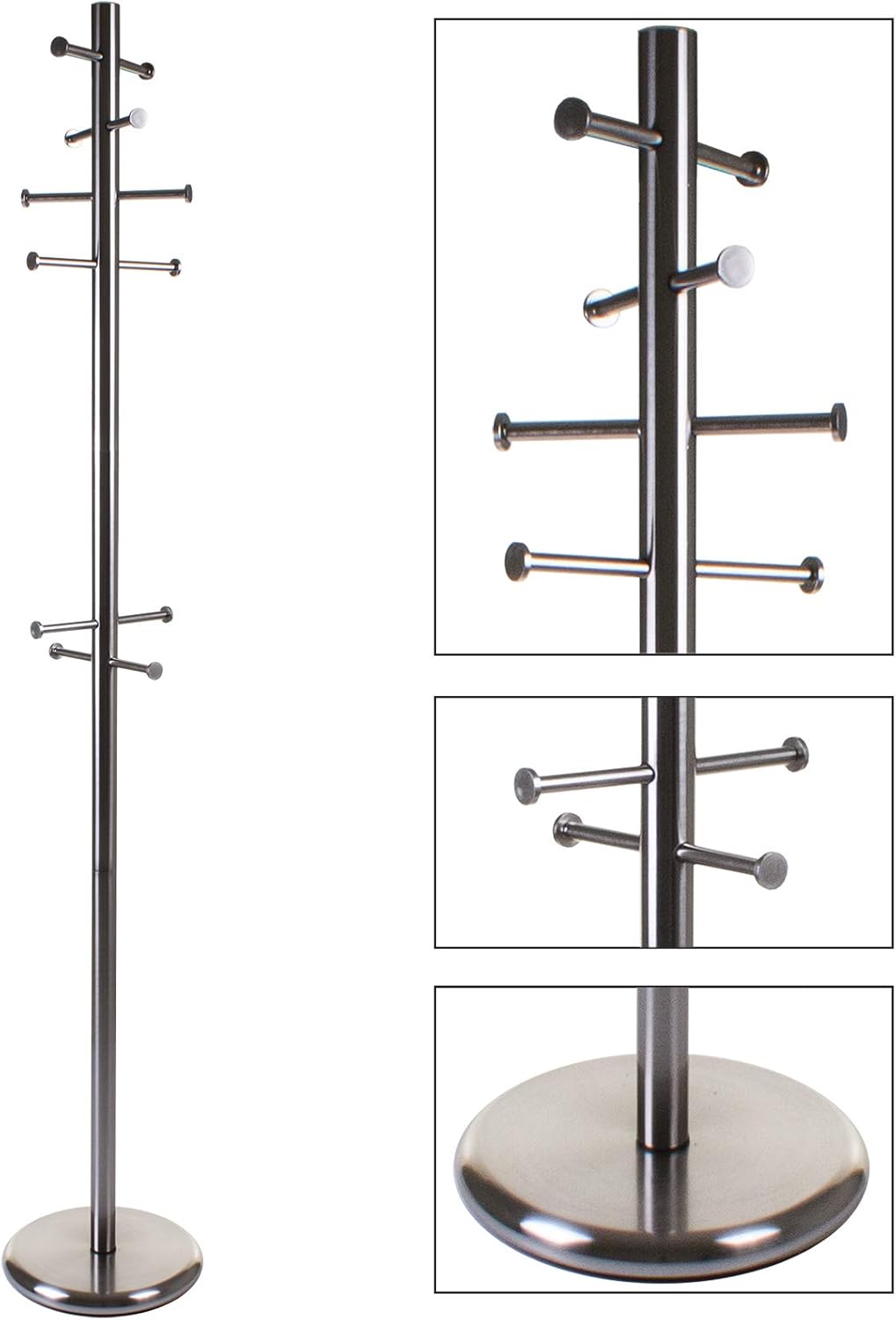 Marko Homewares Free Standing Coat Hanger Hat Stand Metal Satin Brushed