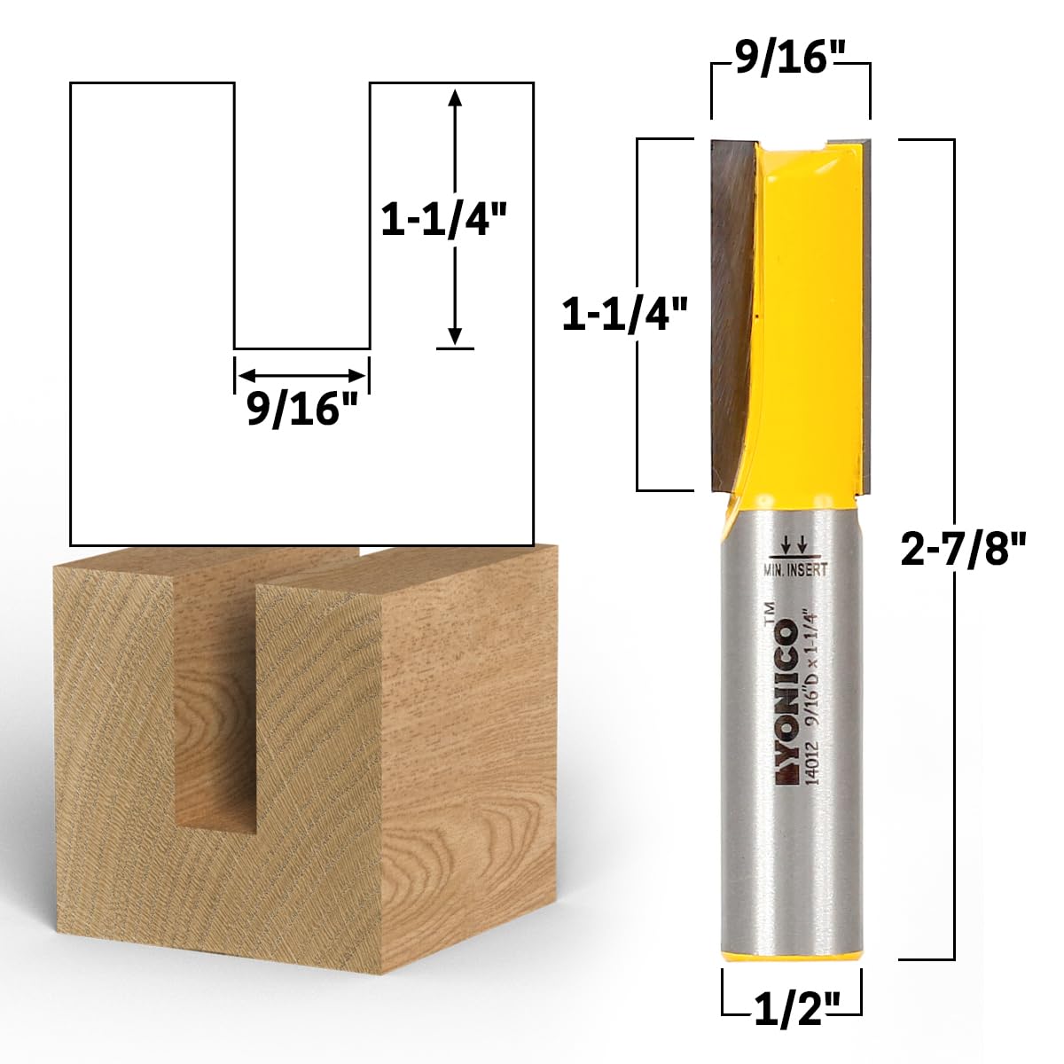 Yonico Straight Router Bits 9/16-Inch Diameter X 1-1/4-Inch Height 1/2-Inch Shank 14012