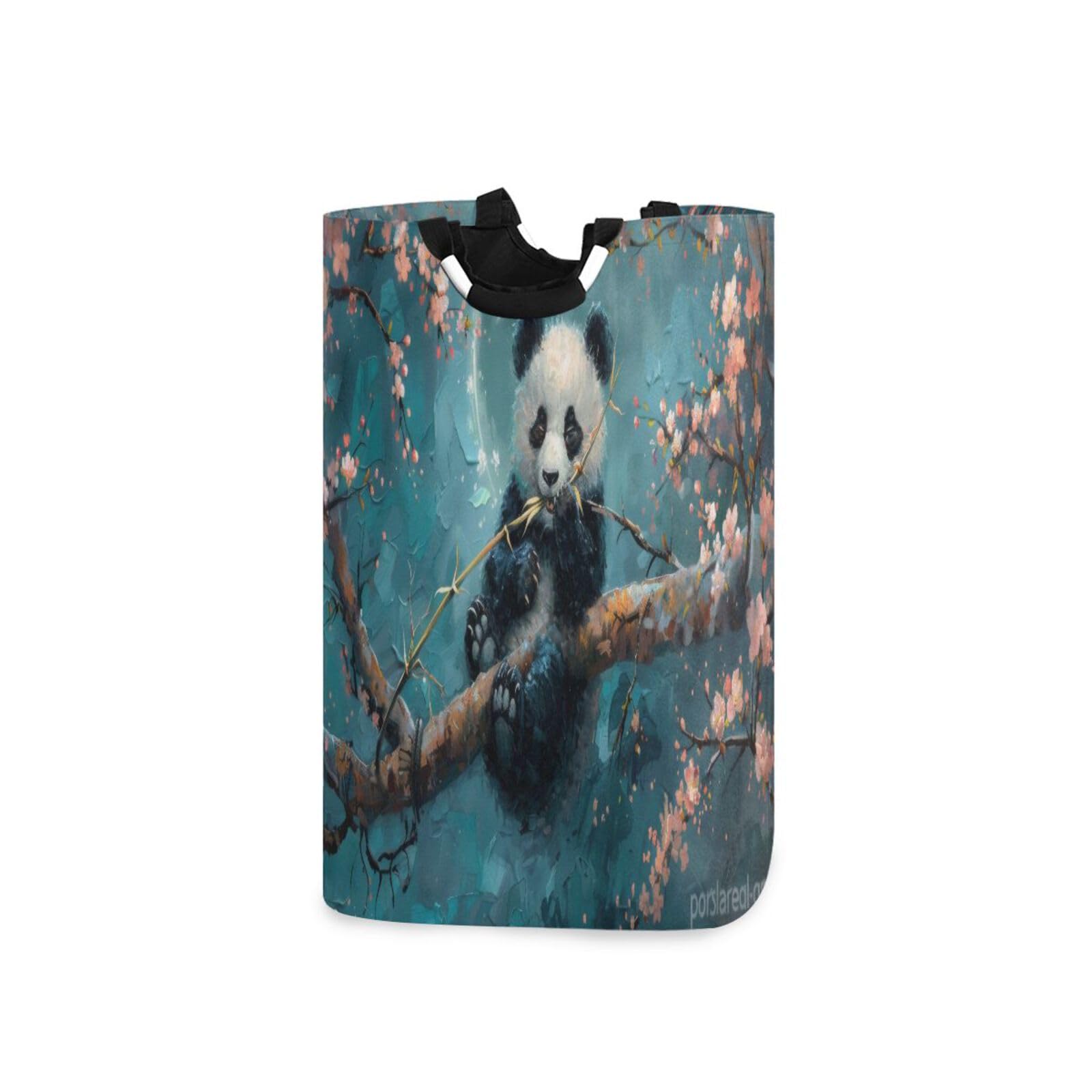 Jihqo Laundry Hamper Basket under Moonlight Panda Collapsible Nursery Storage Bin Waterproof Clothing Baskets for Home Bedroom Bathroom Washing Room