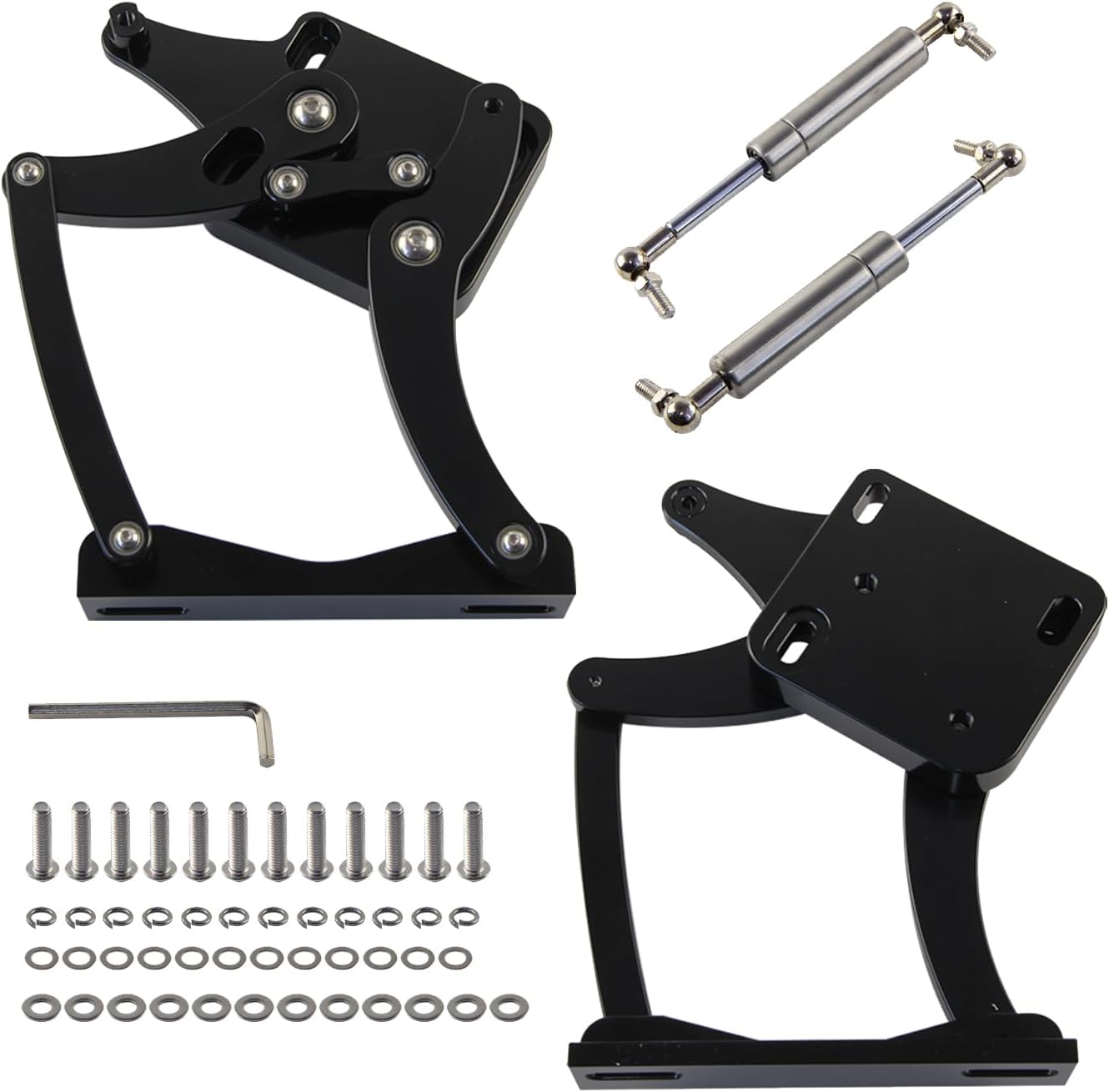 Left and Right Side Billet Hood Hinge Kit Pair For 1964-1966 Ford Mustang/Comet Falcon Fairlane 1964-1965 Aluminum Black