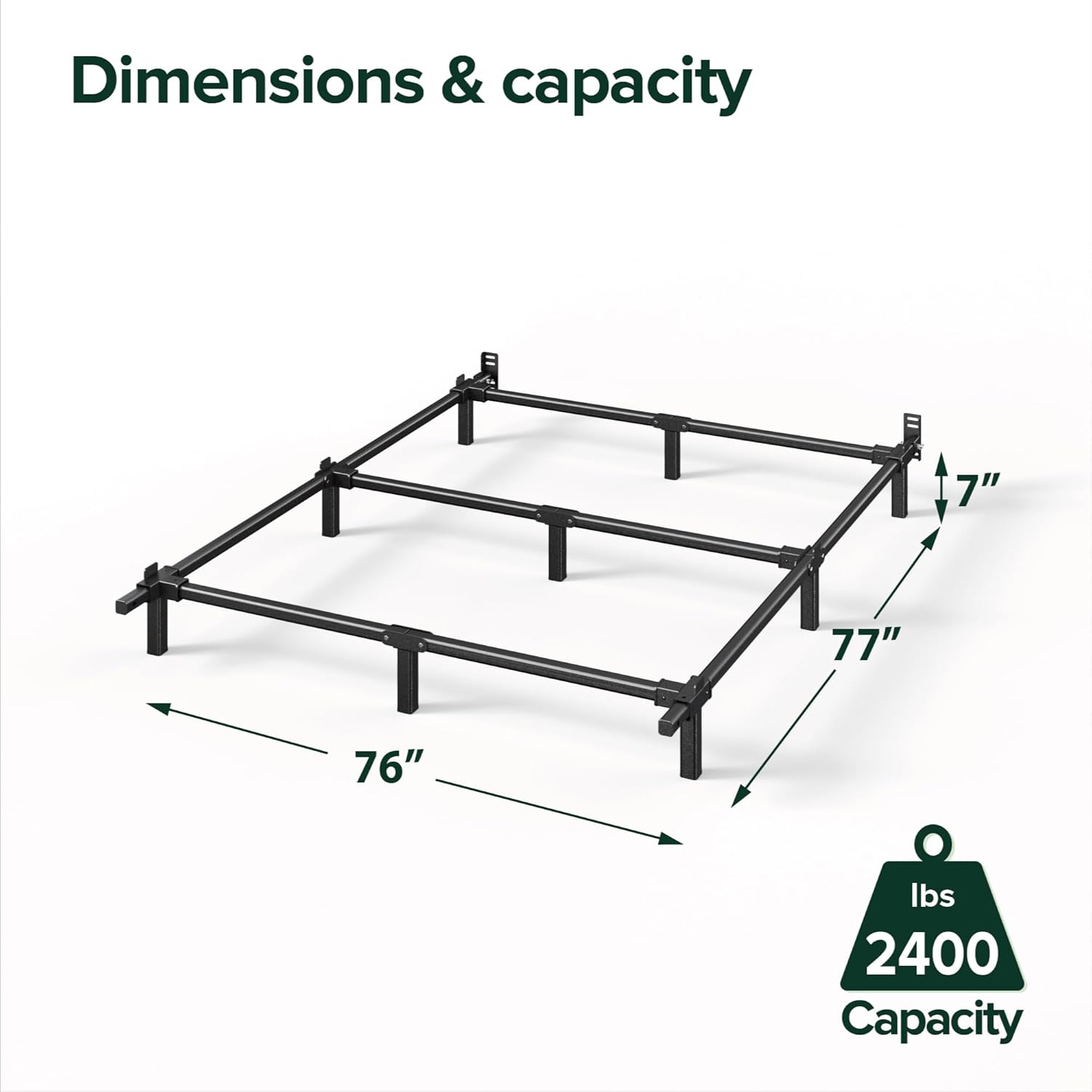 ZINUS 7 Inch Compack® Metal Bed Frame, Support Bed Frame for Box Spring and Mattress Set, Black, King
