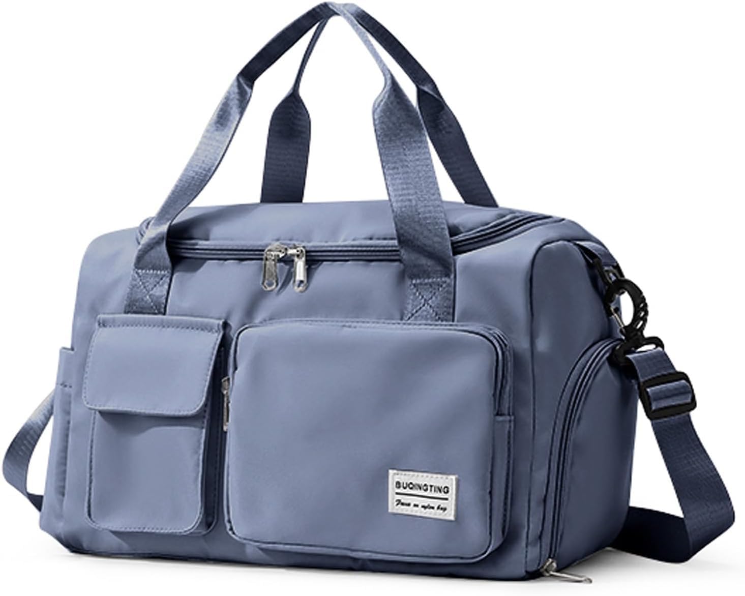 pinzor Travel Duffel Gym Bag, Large Capacity Portable Foldable Carry Luggage Bag Waterproof Travel Bag Tote Gym Shoe Bag for Swimming, Yoga, Hiking and Camping for Women (Light Blue)-picture-12