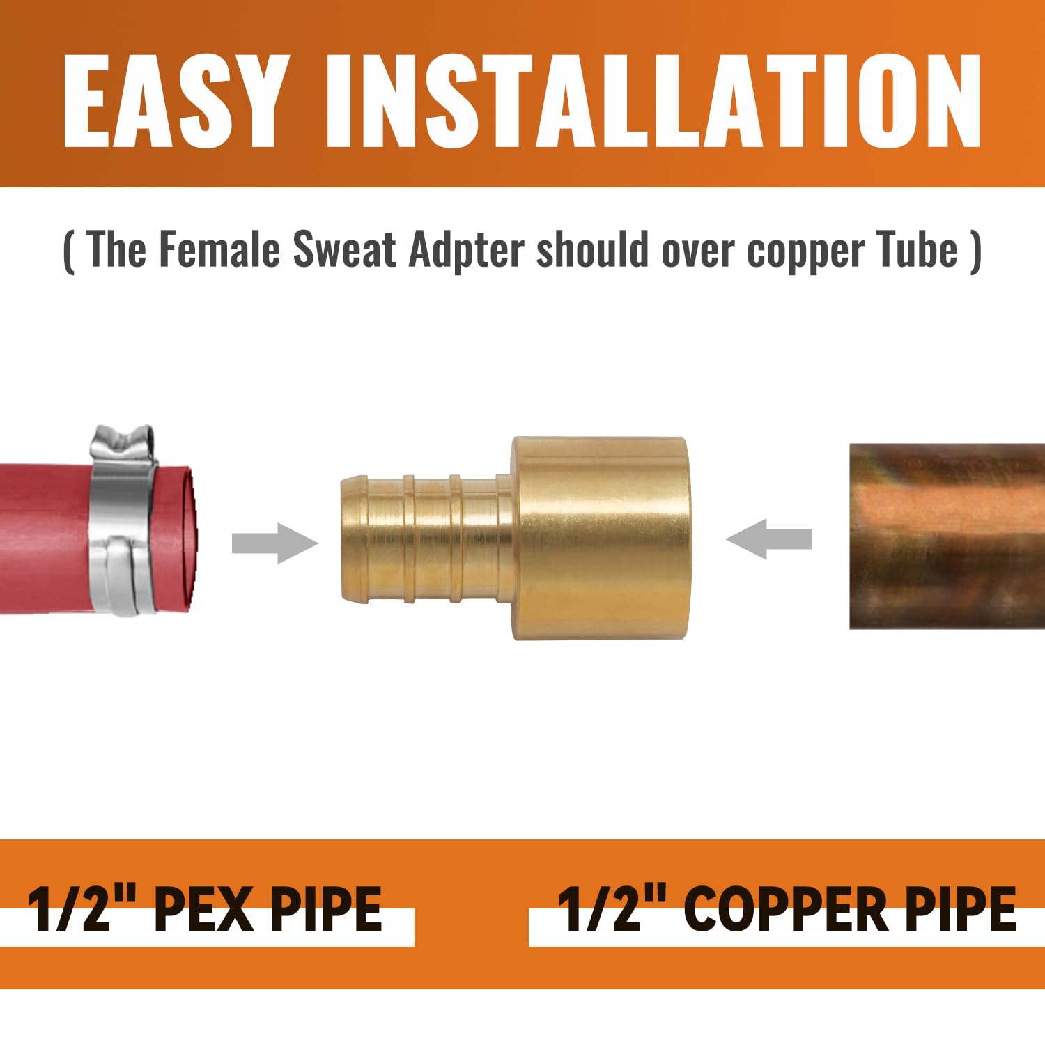 SUNGATOR 6 Pack Pex Sweat Adapter, Pex 1/2 X 1/2 Female