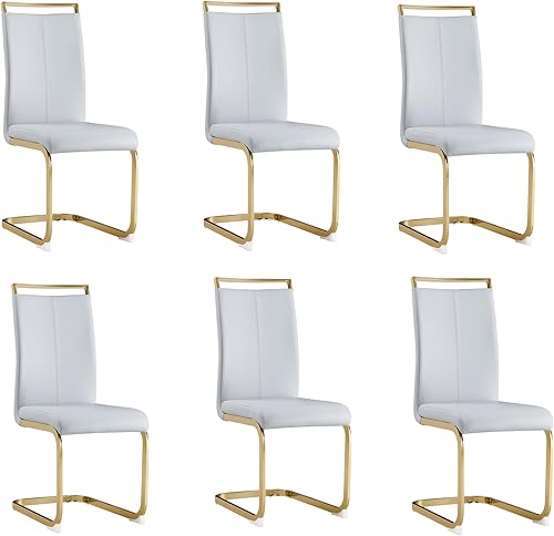 Miniatura 113 de AZmac Juego de 4 sillas de comedor modernas de cuero, sillas de cocina sin brazos, sillas de comedor con asiento acolchado tapizado y patas cromadas