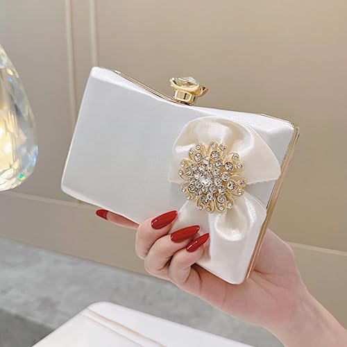 Miniatura 3 de Bolso de mano de satén floral para mujer Elegante bolso formal con cierre de cristal para boda, dama de honor, fiesta, baile de graduación