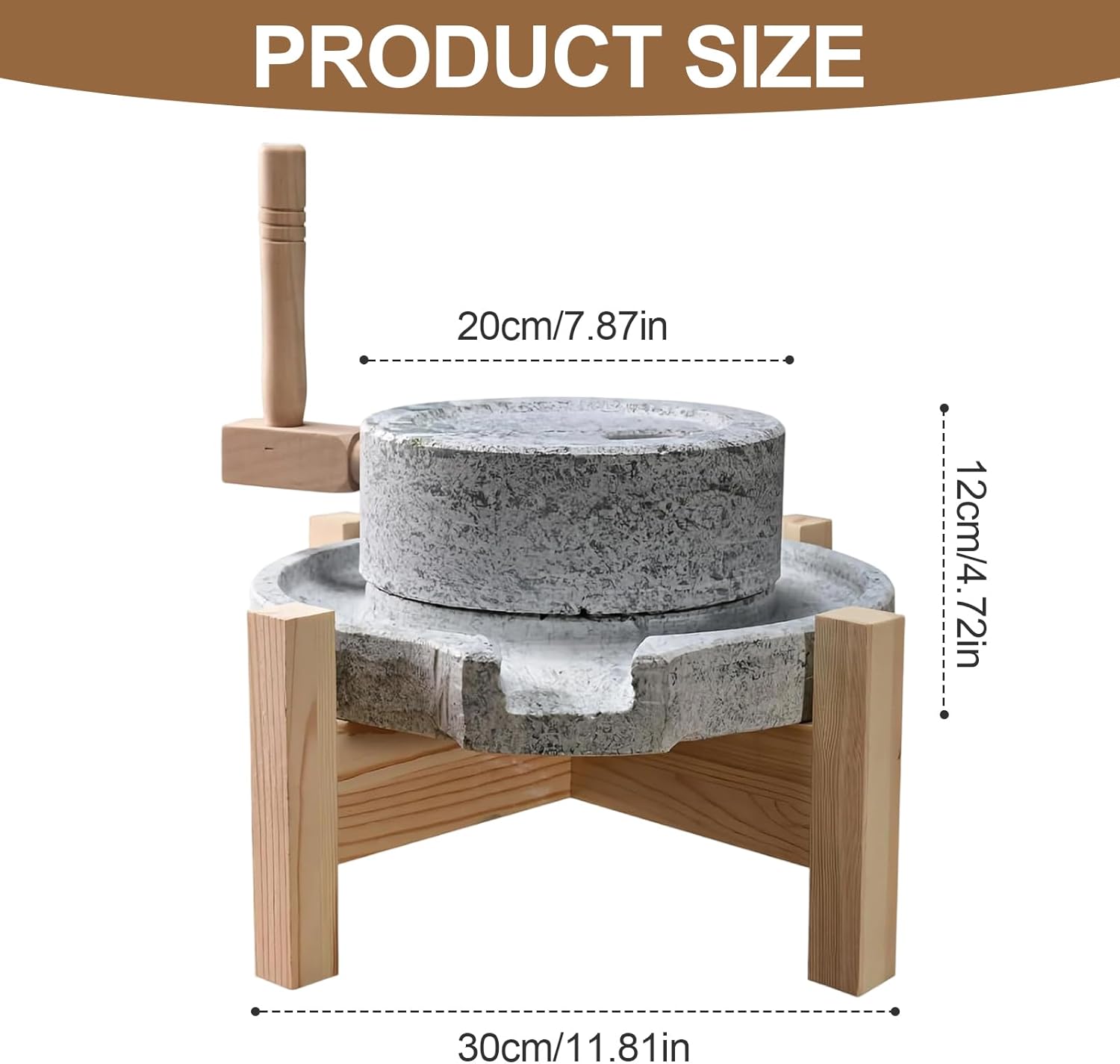 PakaLife Stone Grain Mill Grinder for Wet&Dry Foods,Cereal Bluestone Grinder Home Kitchen Stone Mill for Wheat, Berry,Rice,Food,Bean,Seed,Corn,Rice Paste,Traditional Manual Grinding Tool(7.87)