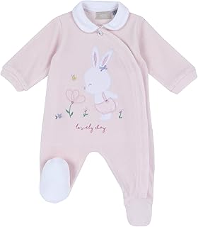 Pijama de chenilla recién nacido 1 mes - 50 cm color rosa con bordado en la parte delantera con conejito, Rosa, 0 meses